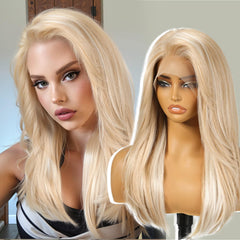 KOME peluca rubia con frente de encaje, 22 pulgadas, look diario natural
