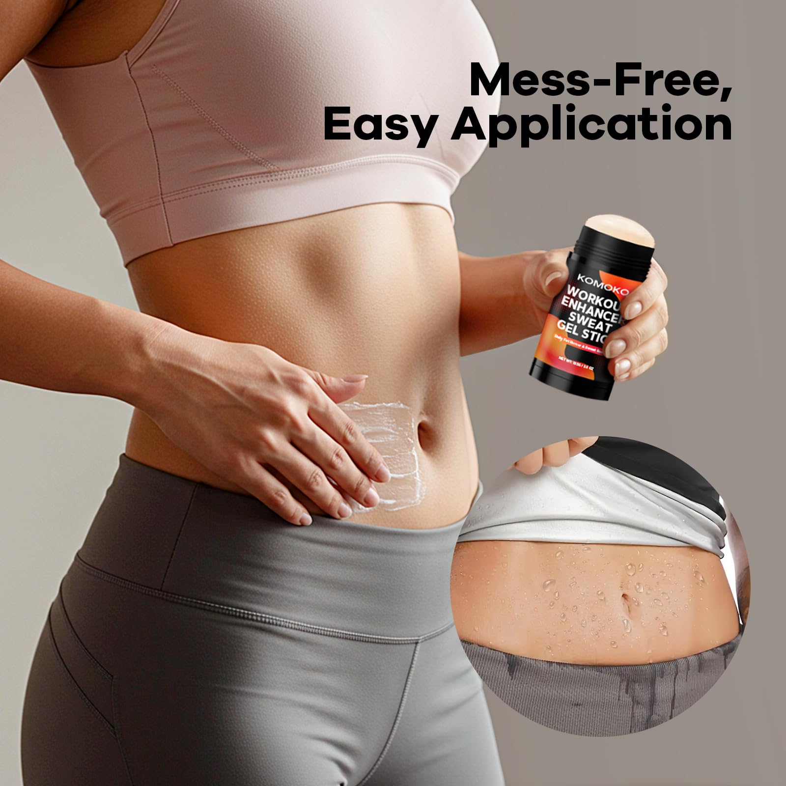 Área abdominal con Komoko gel sudor para un aspecto más firme