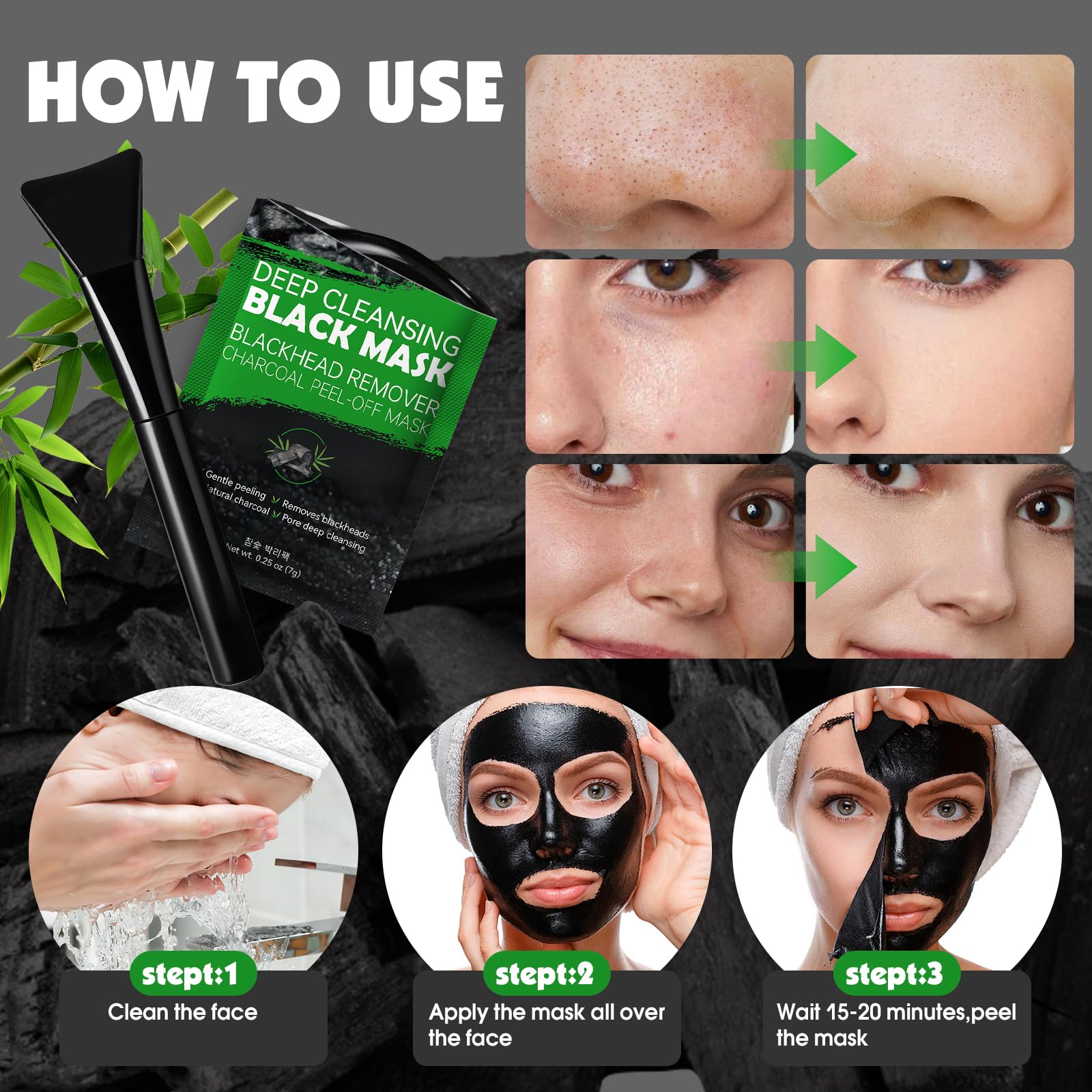 KONEUK carbón activado, mascarilla facial para piel limpia y fresca.