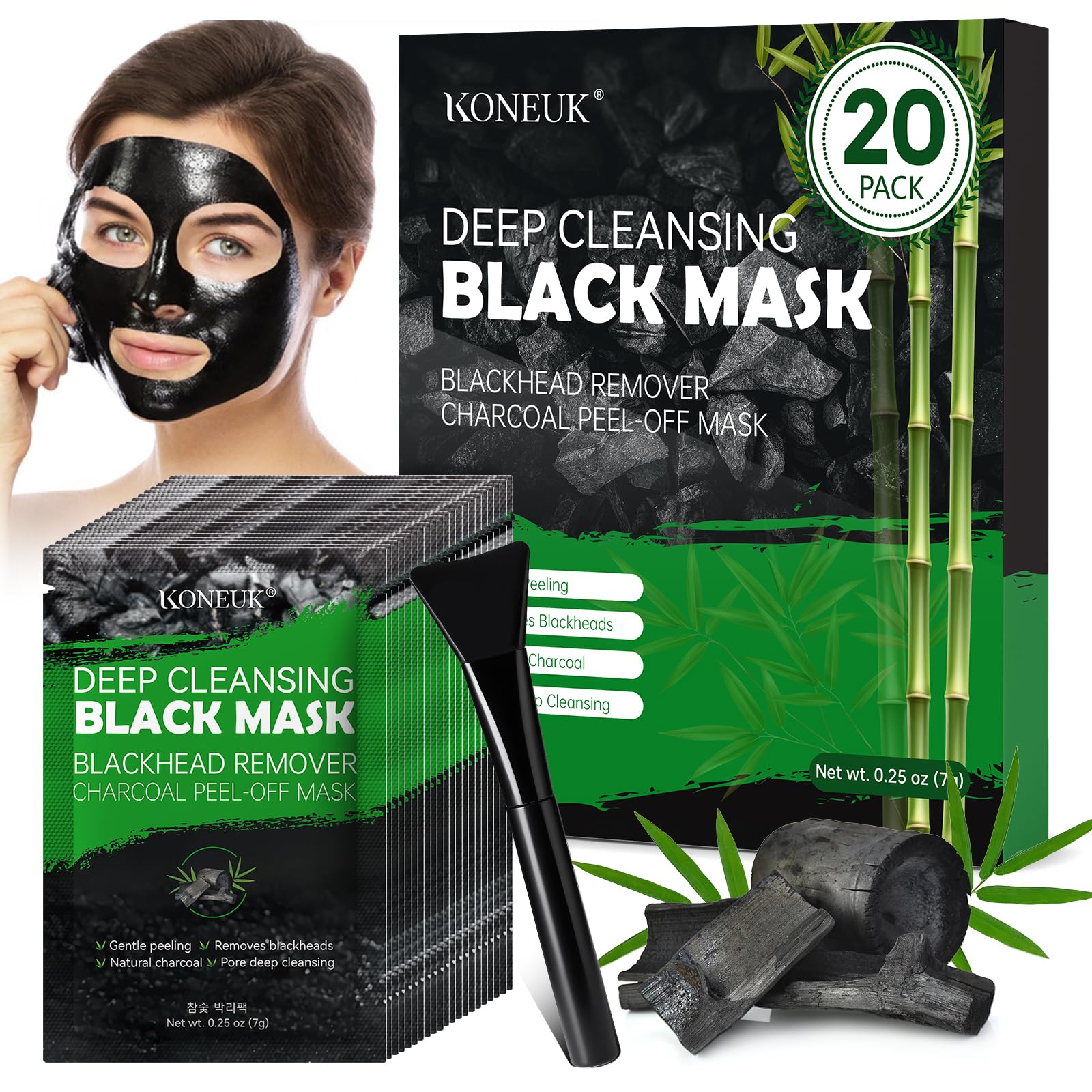 KONEUK conjunto de 20 mascarillas para puntos negros en envases individuales, ideal para viaje.