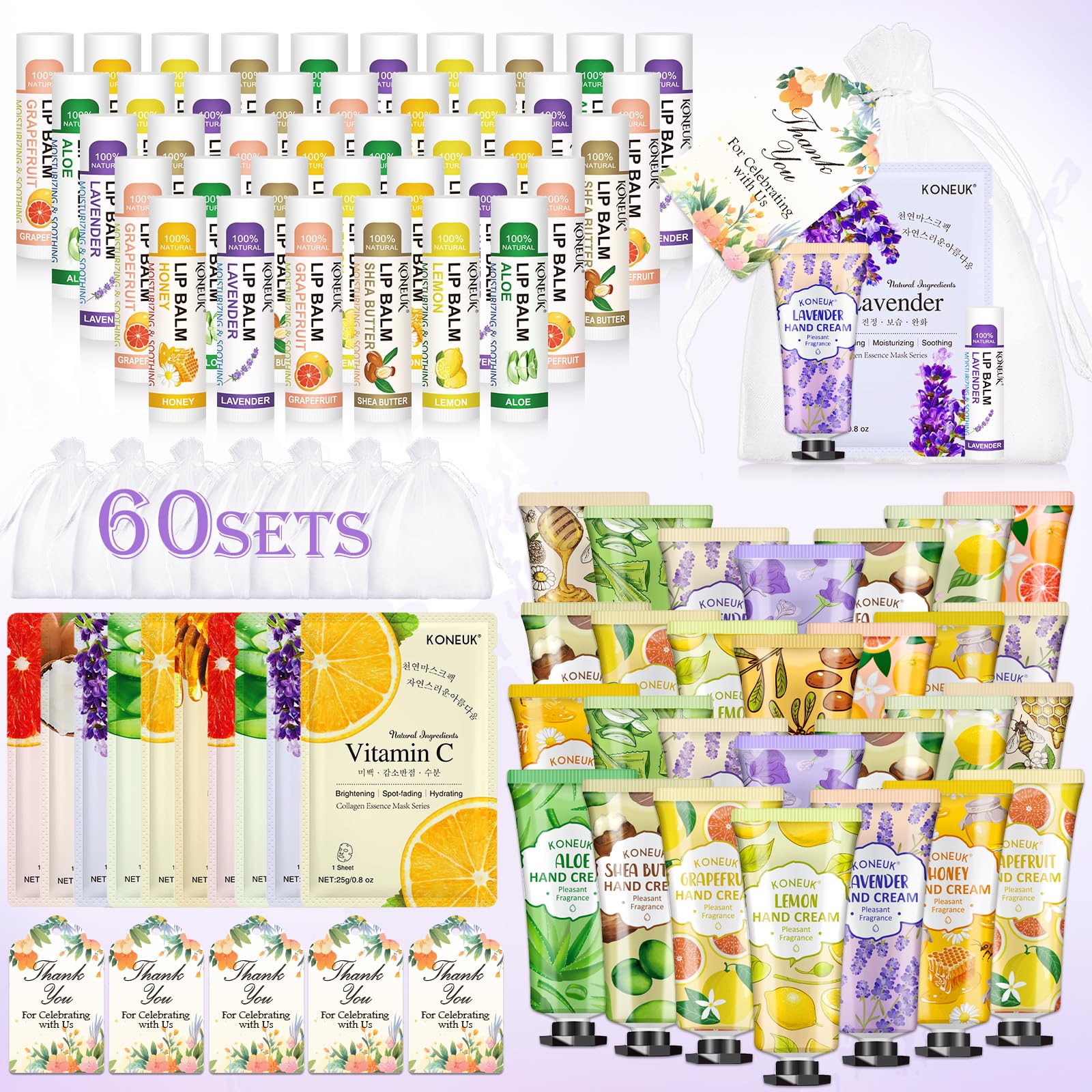 KONEUK balsamo labial, conjunto de 60 unidades, regalo perfecto para invitados