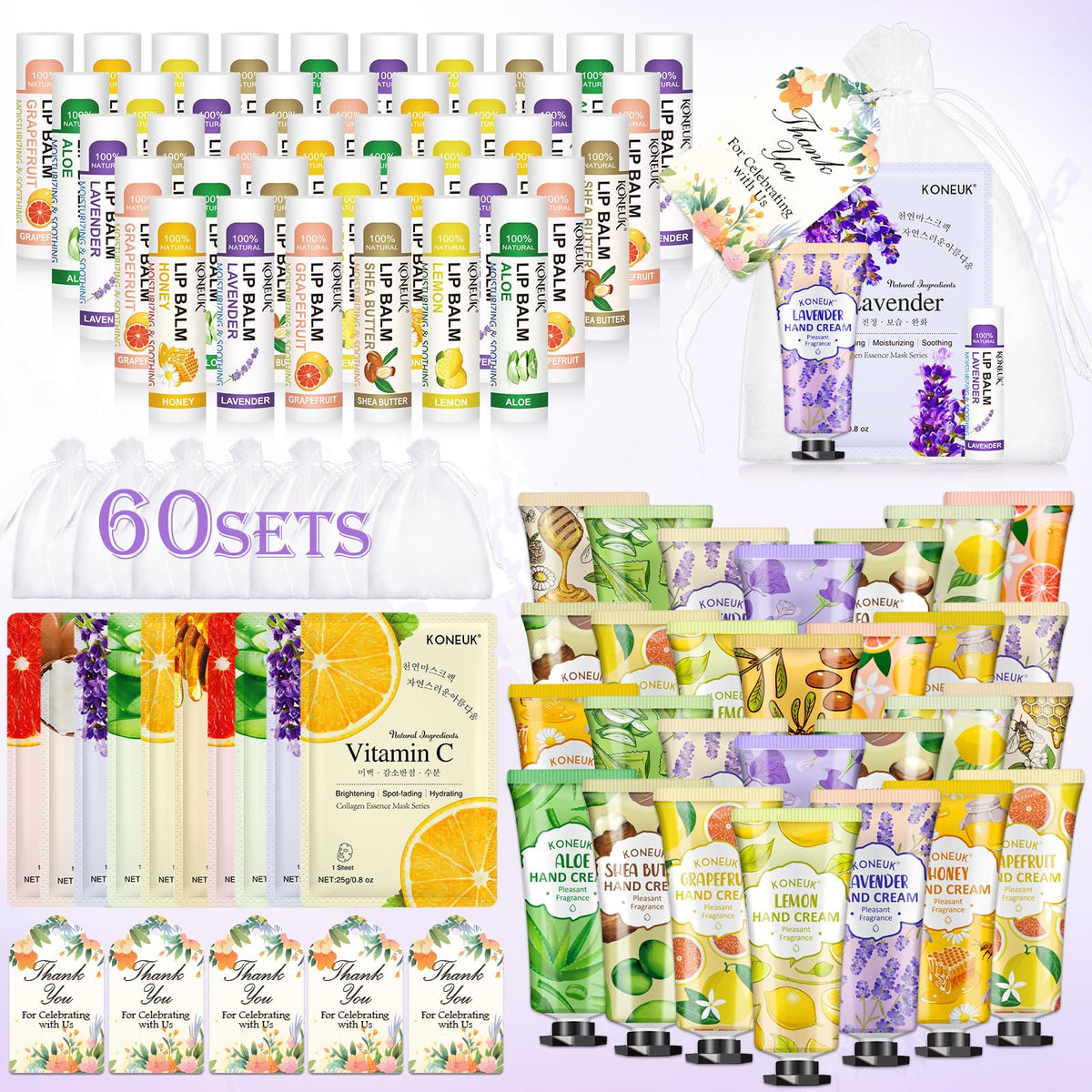 KONEUK balsamo labial, conjunto de 60 unidades, regalo perfecto para invitados