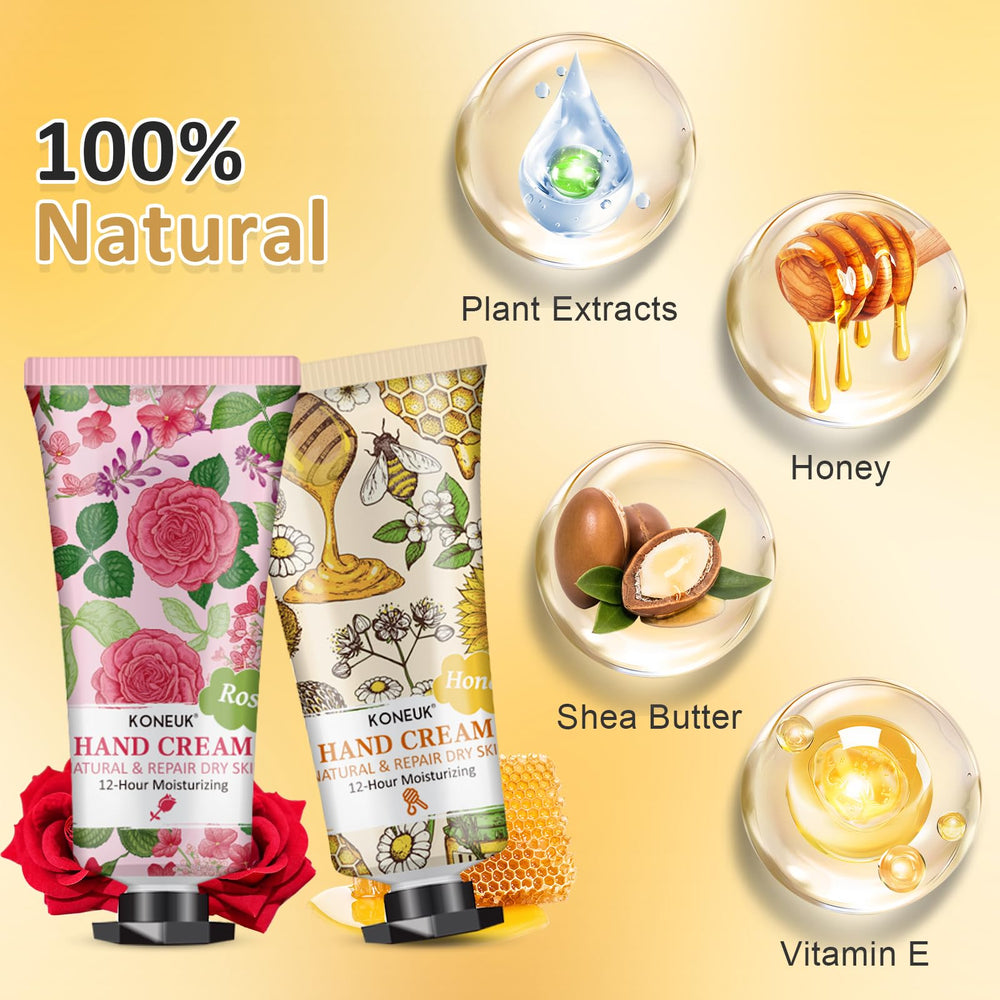 KONEUK crema de manos aroma rosa, hidratación suave para uso diario.
