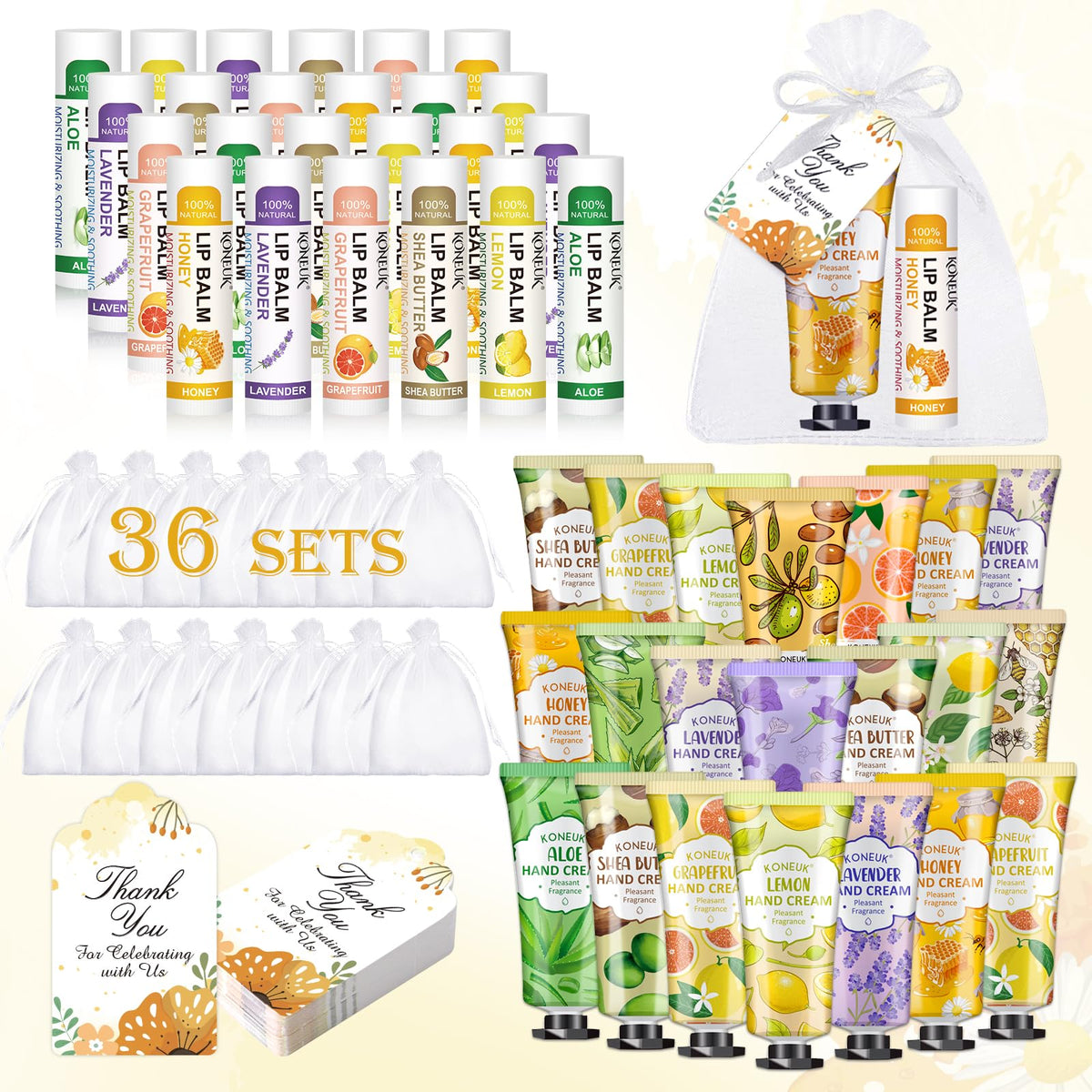 KONEUK crème pour les mains, ensemble 36 paquets, hydratation pratique.