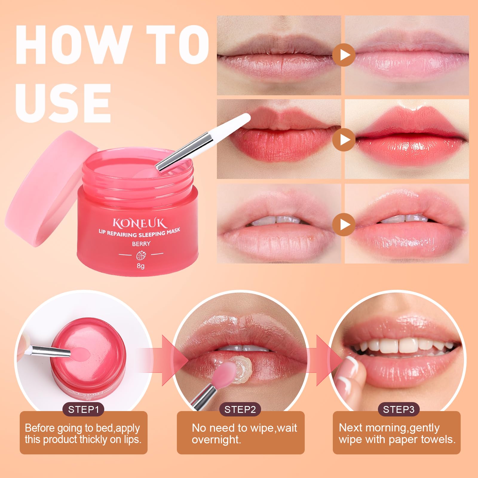 KONEUK mascarilla labial para dormir sabor baya, suavidad y cuidado