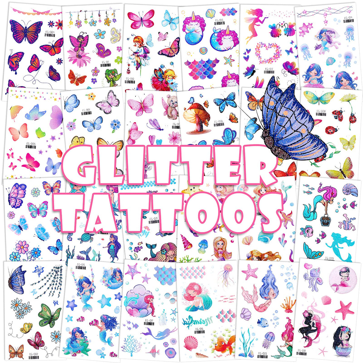 Tatuaje Konsait brillo mariposa para fiestas infantiles, brillo duradero y seguro.