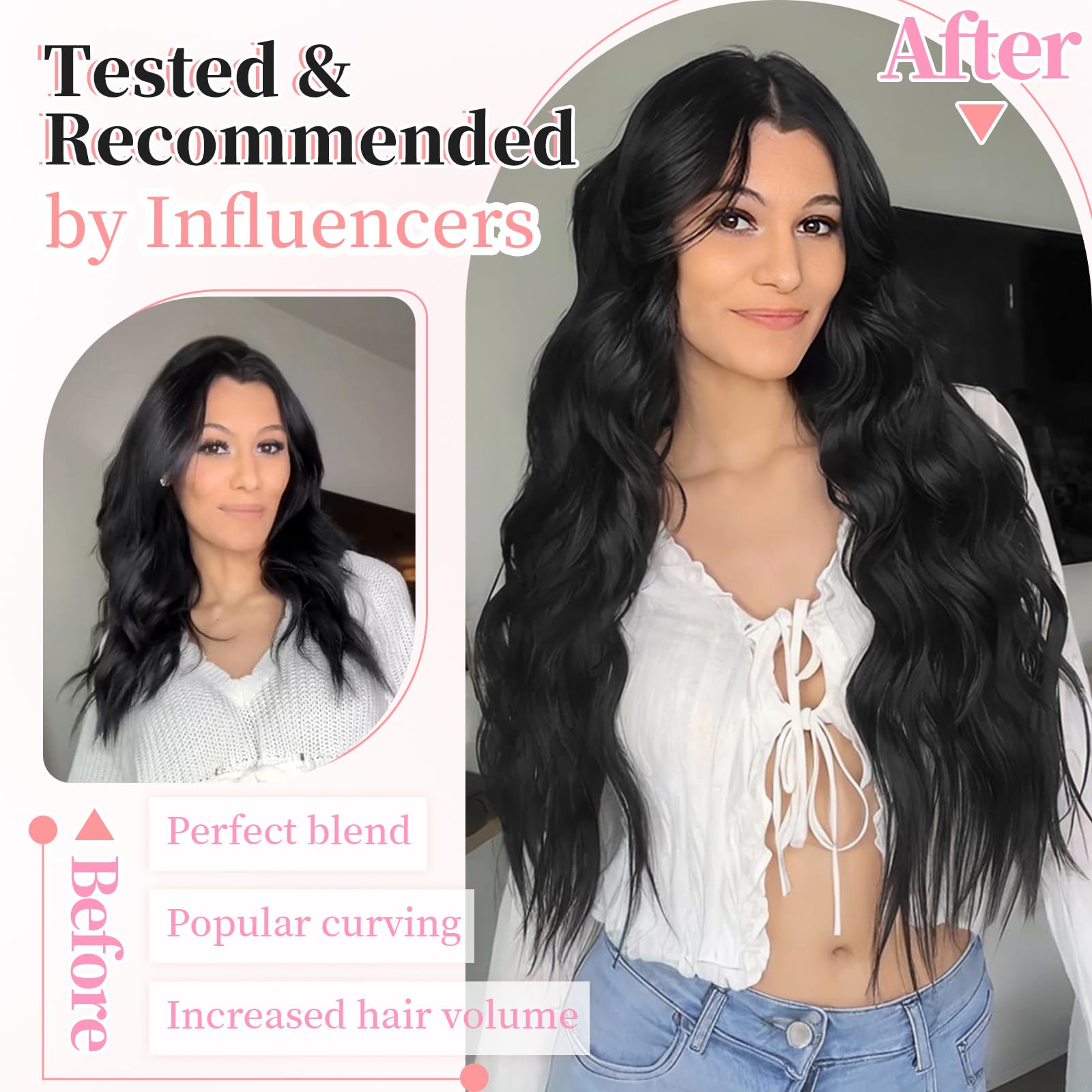 Double-weft construction with secure clips for comfortable wear.