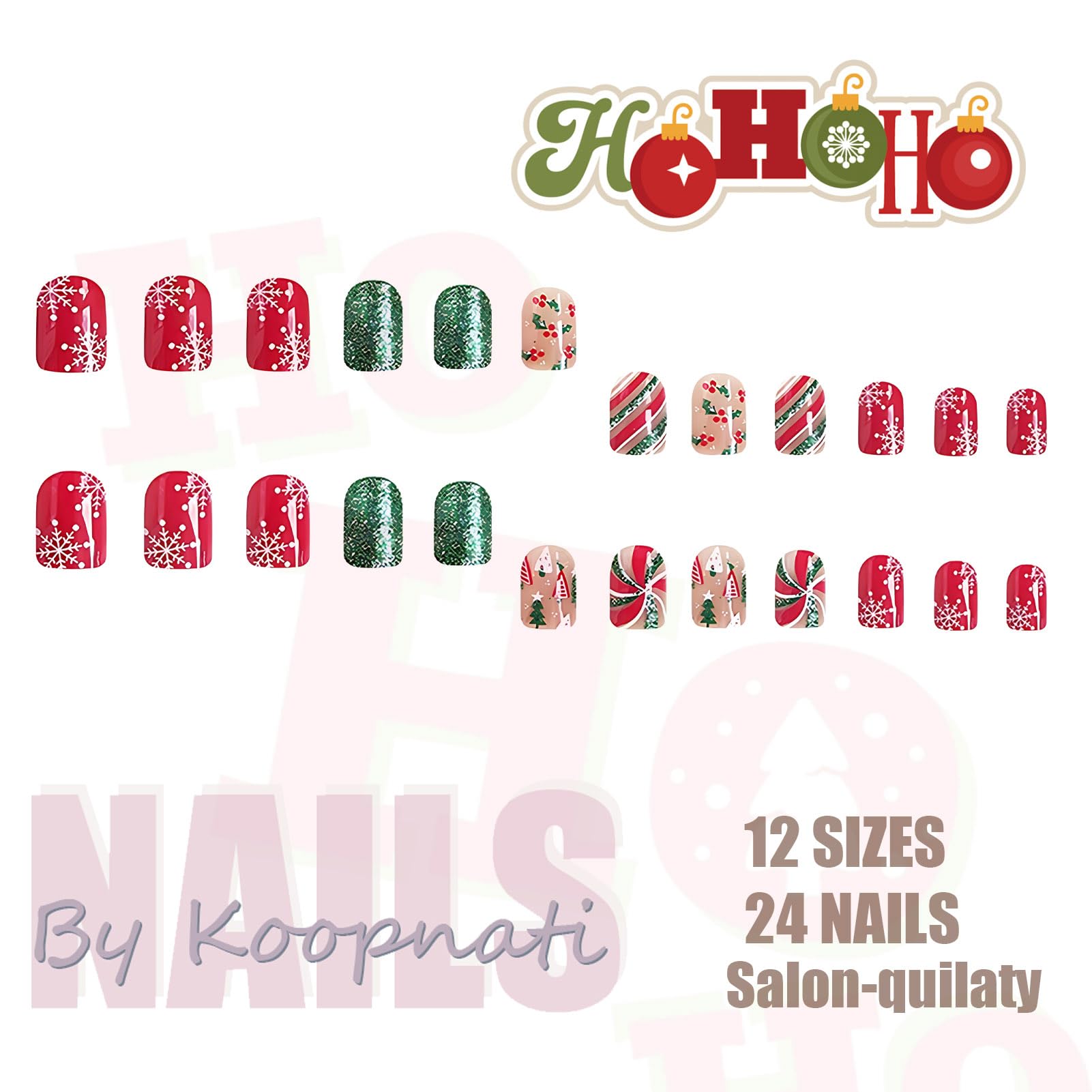Uñas koopnati navidad con adhesivo seguro para aplicación rápida.