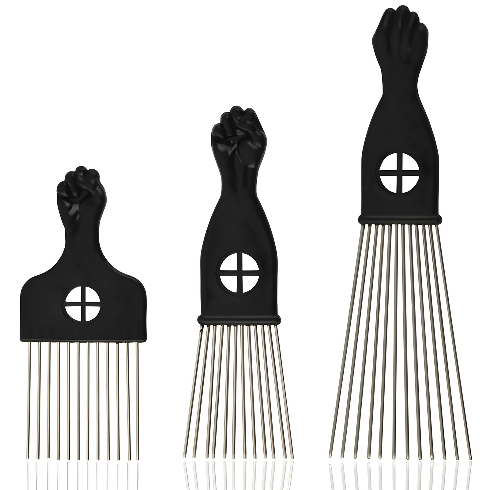 Kootinn triple peine negro, diseño de puño, control preciso para peinados.