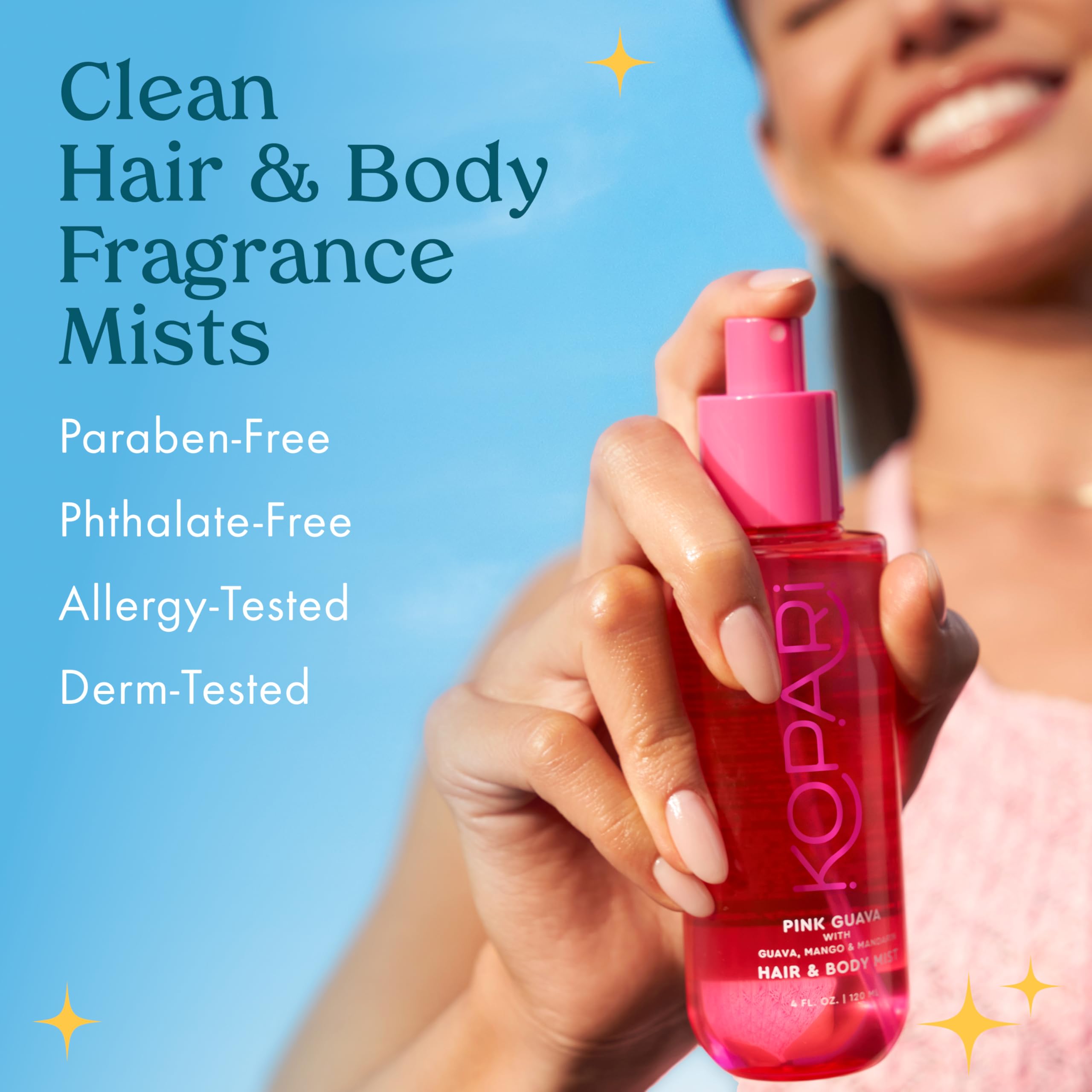 Kopari Pink Guava bruma, atomizador: aplicación suave en cabello y piel.