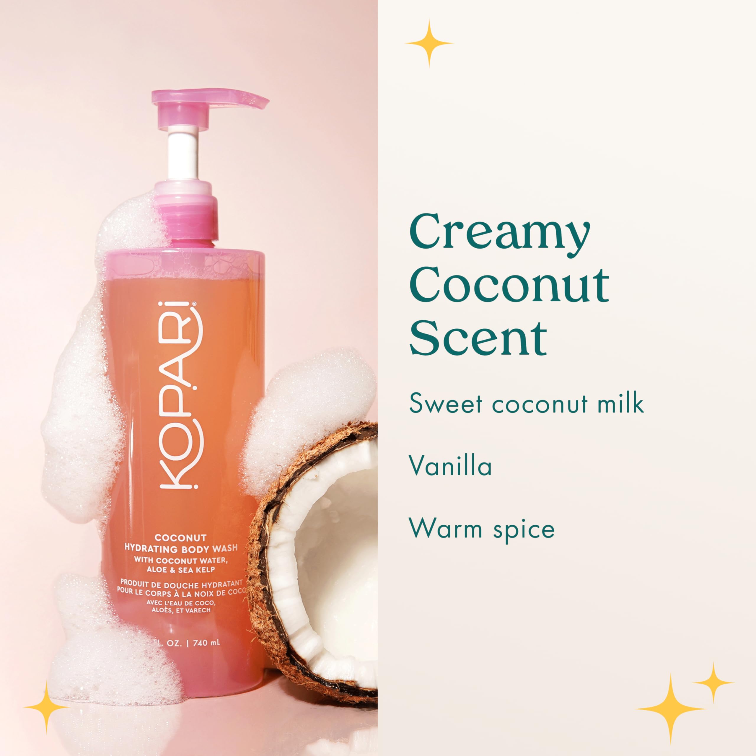 Kopari Jumbo Ducha Coco: aroma suave de coco y vainilla natural.