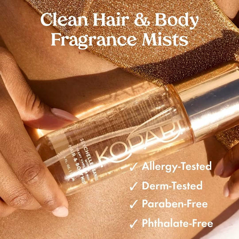 Kopari Seychelles Sands spritz on hair for lingering creamy vanilla scent