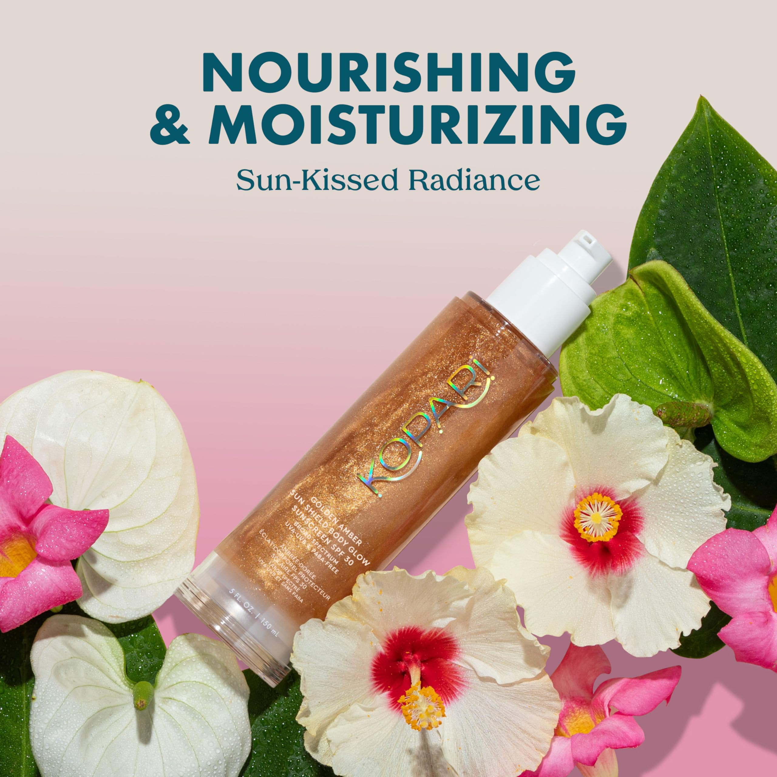 Kopari Sun Shield Body Glow en la mano, aplicación rápida para piel radiante