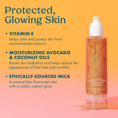 Brillo rosado de Kopari Sun Shield Body Glow realzando la tez