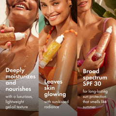 Textura gel ligera de Kopari Sun Shield Body Glow deslizando sobre la piel