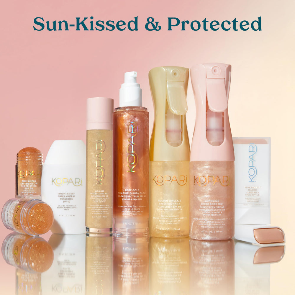 Kopari Sunglaze ingredientes activos con ácido poliglutámico y vitamina C para brillo.
