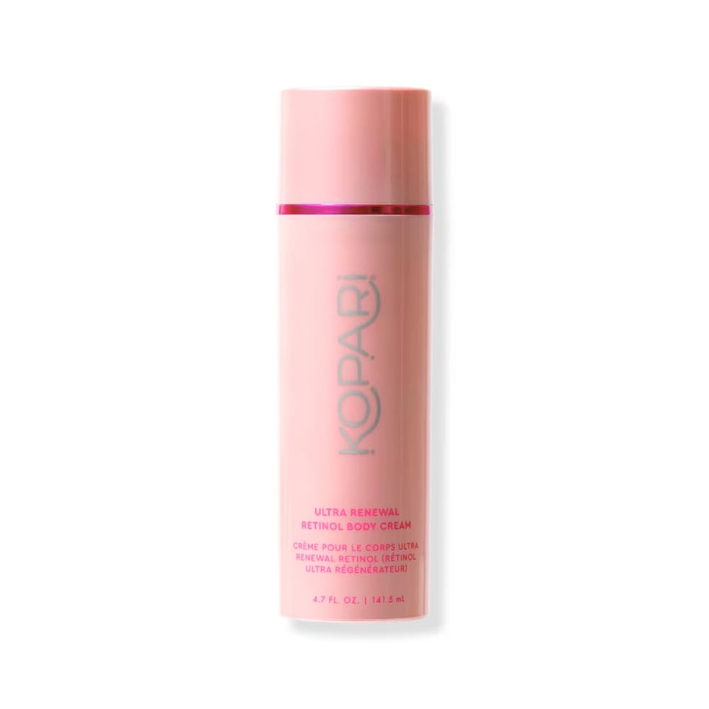 Kopari Ultra Renewal Retinol Body Cream en botella, cuidado suave para la piel.