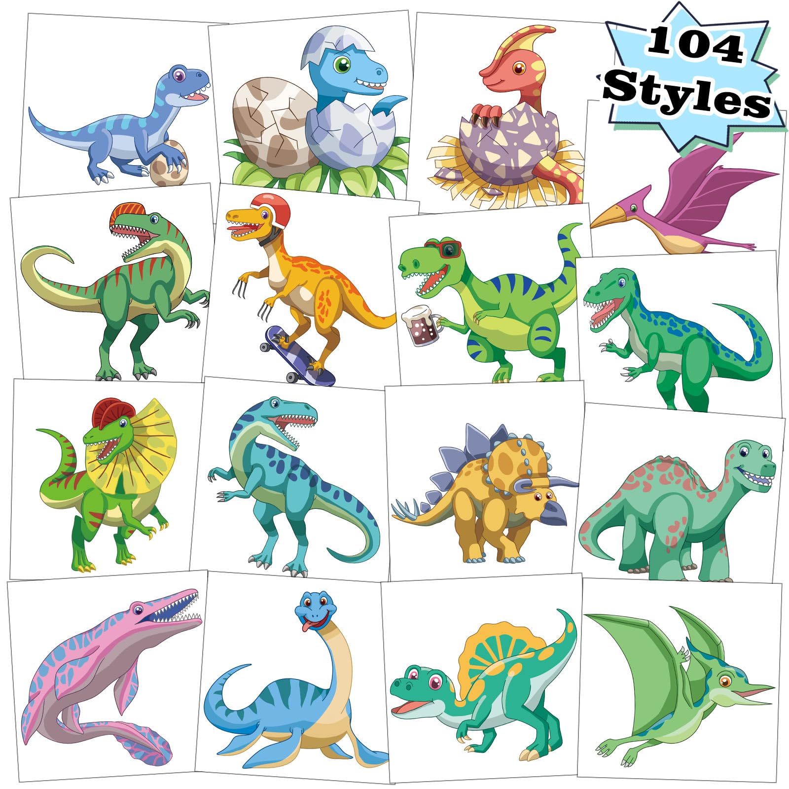 Kopokita tatuajes dinosaurios, 104 piezas, ideales para fiestas infantiles.