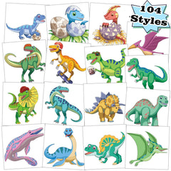 Kopokita tatuajes dinosaurios, 104 piezas, ideales para fiestas infantiles.