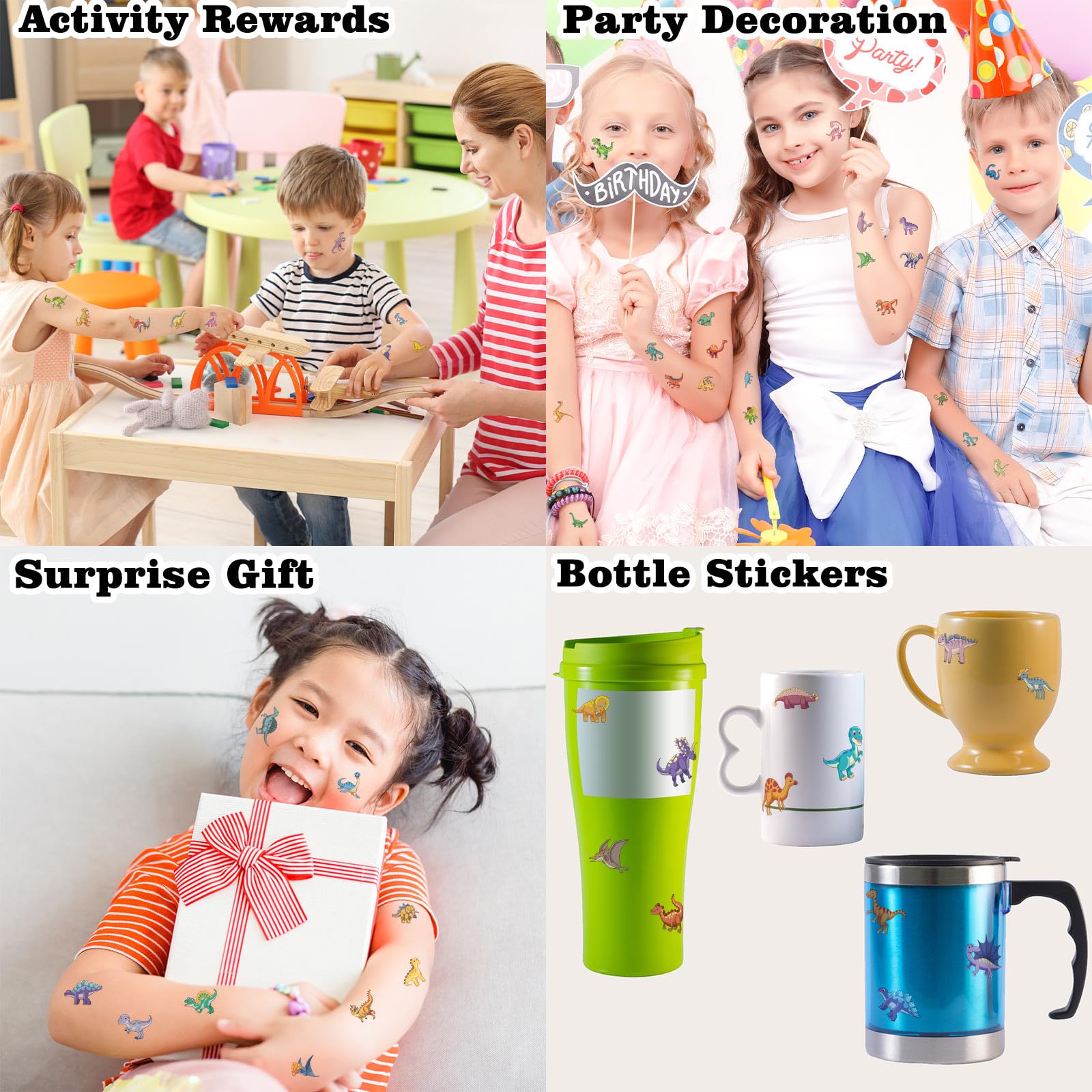 Kopokita tatuajes dinosaurios, ideales para bolsas de regalo y sorpresas.
