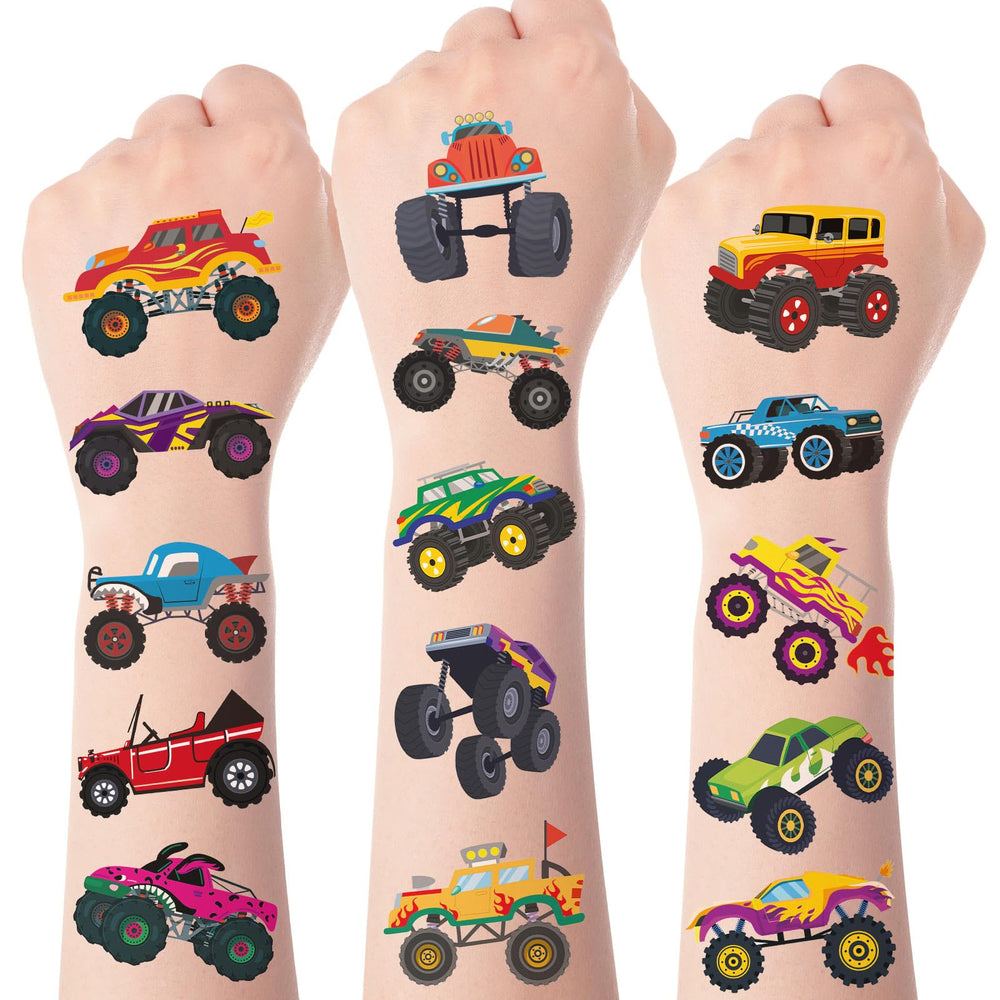 Kopokita tatuajes temporales de camión monstruo 3, fáciles de aplicar para niños.