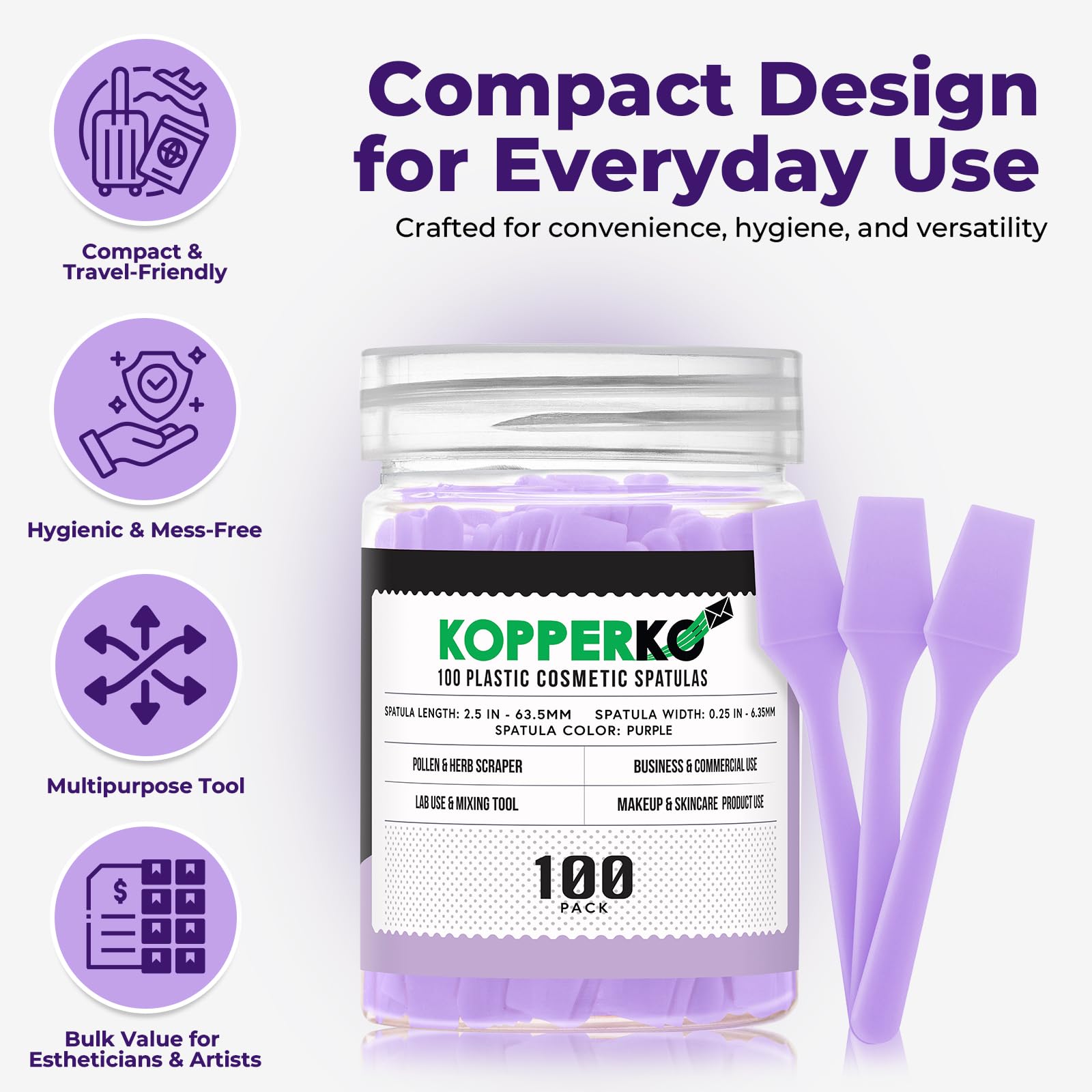 Kopperko aplicador cosmético desechable de 100 unidades para pruebas sin contaminación cruzada.