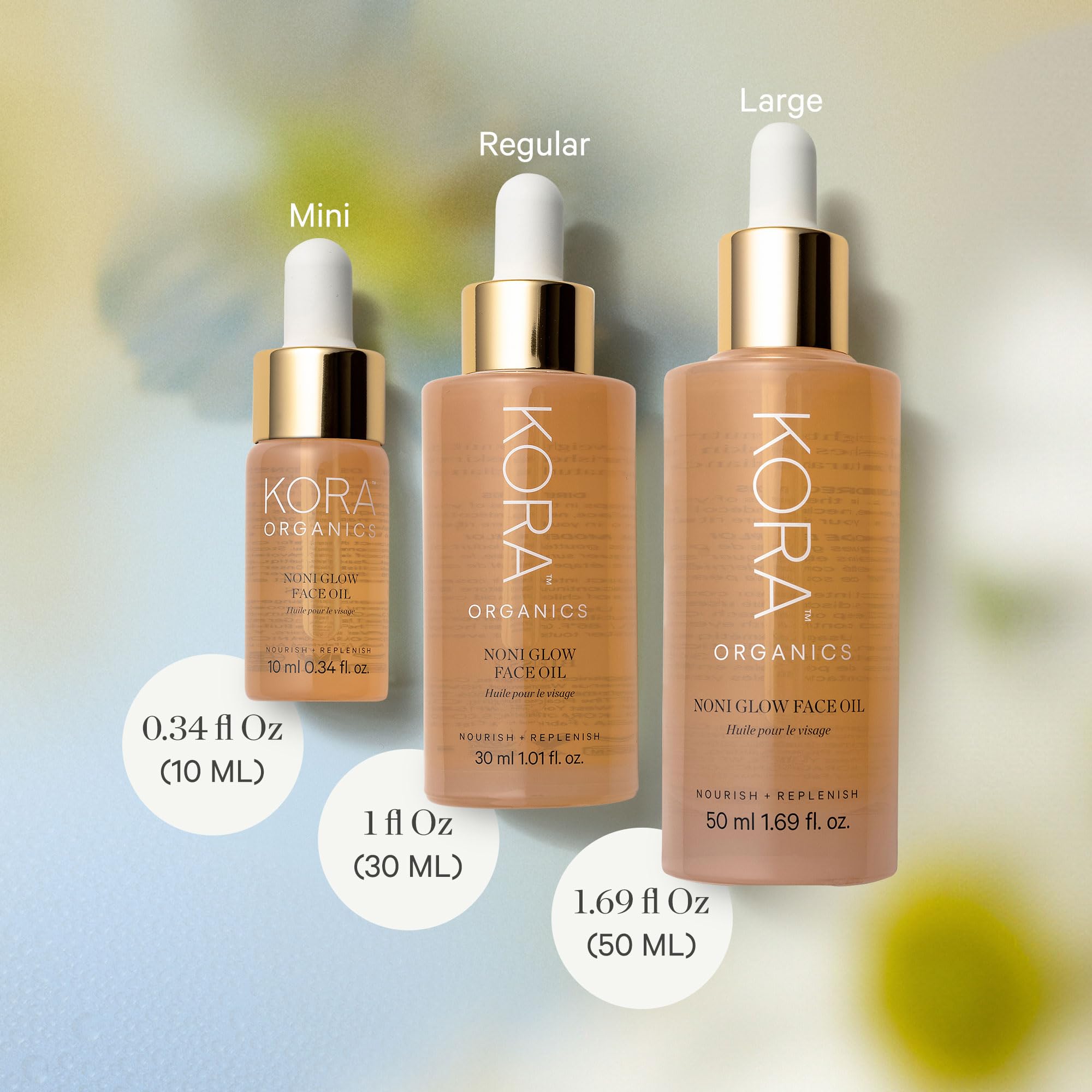 KORA Organics Noni Glow: envase certificado orgánico y libre de crueldad.