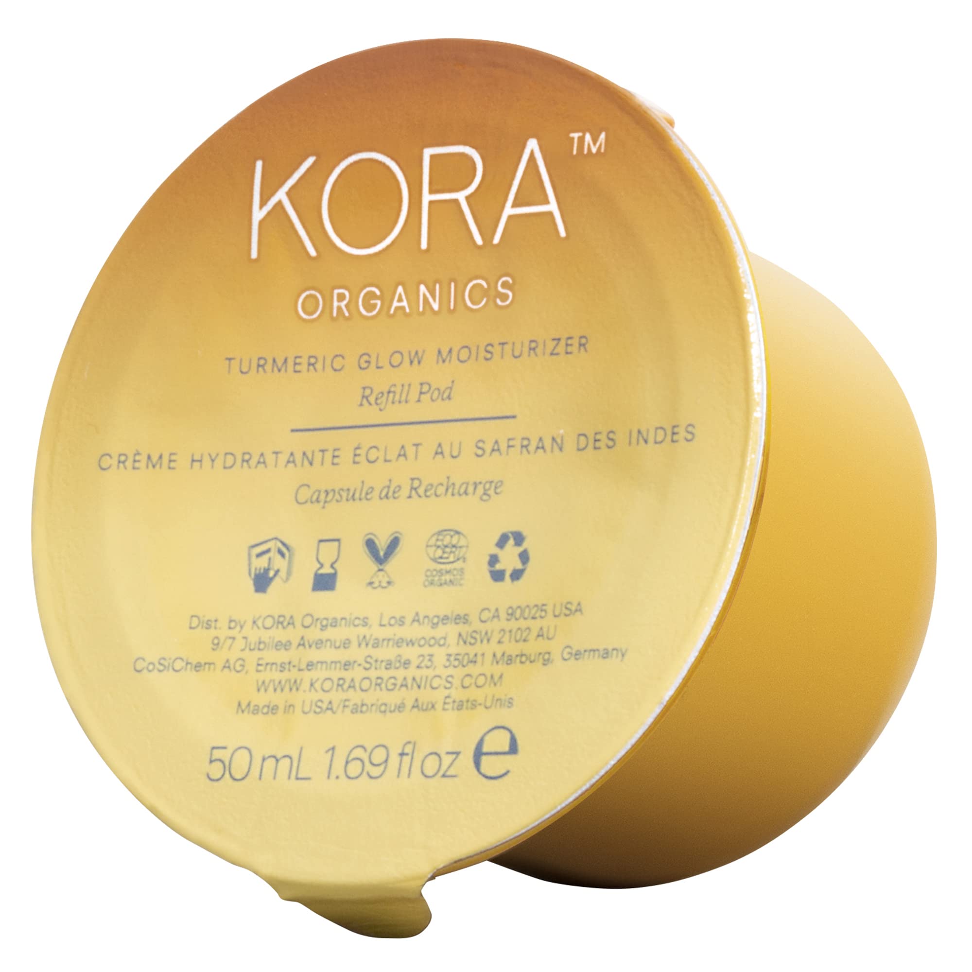 KORA Organics Turmeric Glow crema hidratante en frasco para piel suave y luminosa