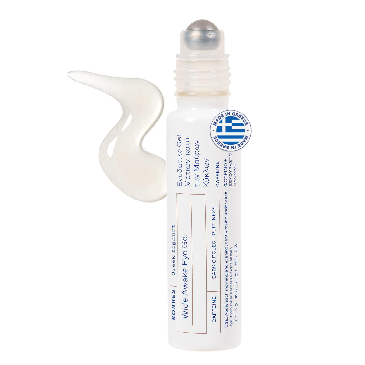 KORRES gel para ojos con yogur griego, rodillo despierta la mirada.