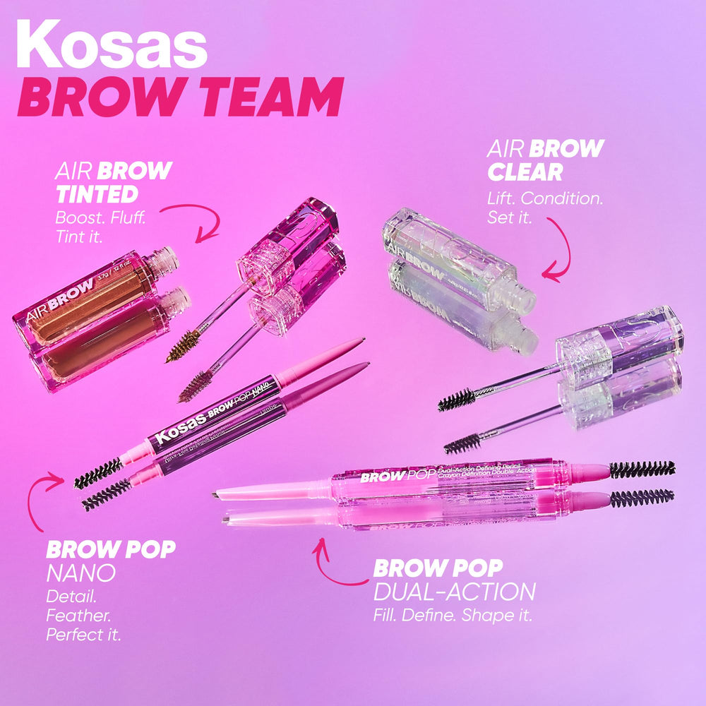 Kosas Brow Pop Nano shade dark-brown for deeper brow contour.