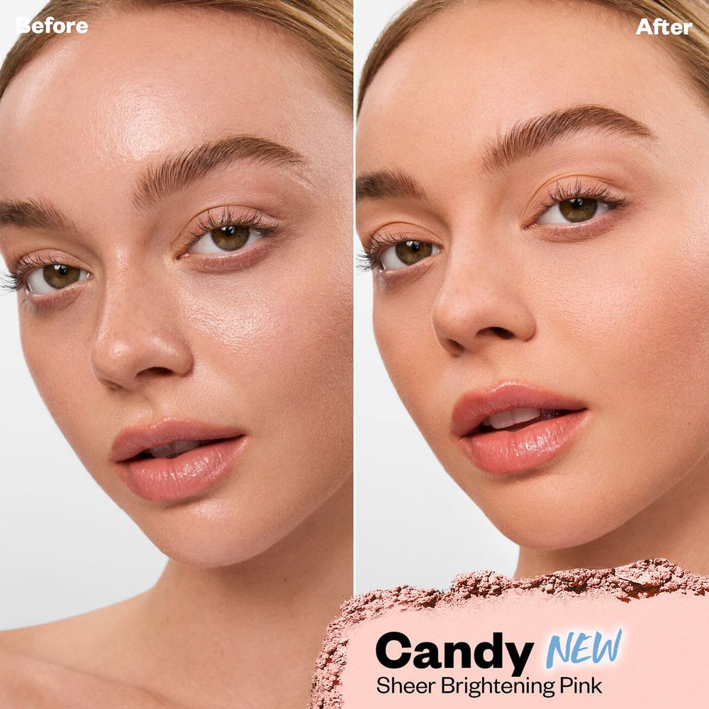 Kosas Cloud Set Candy, aplicación con brocha para fijar maquillaje con brillo natural.