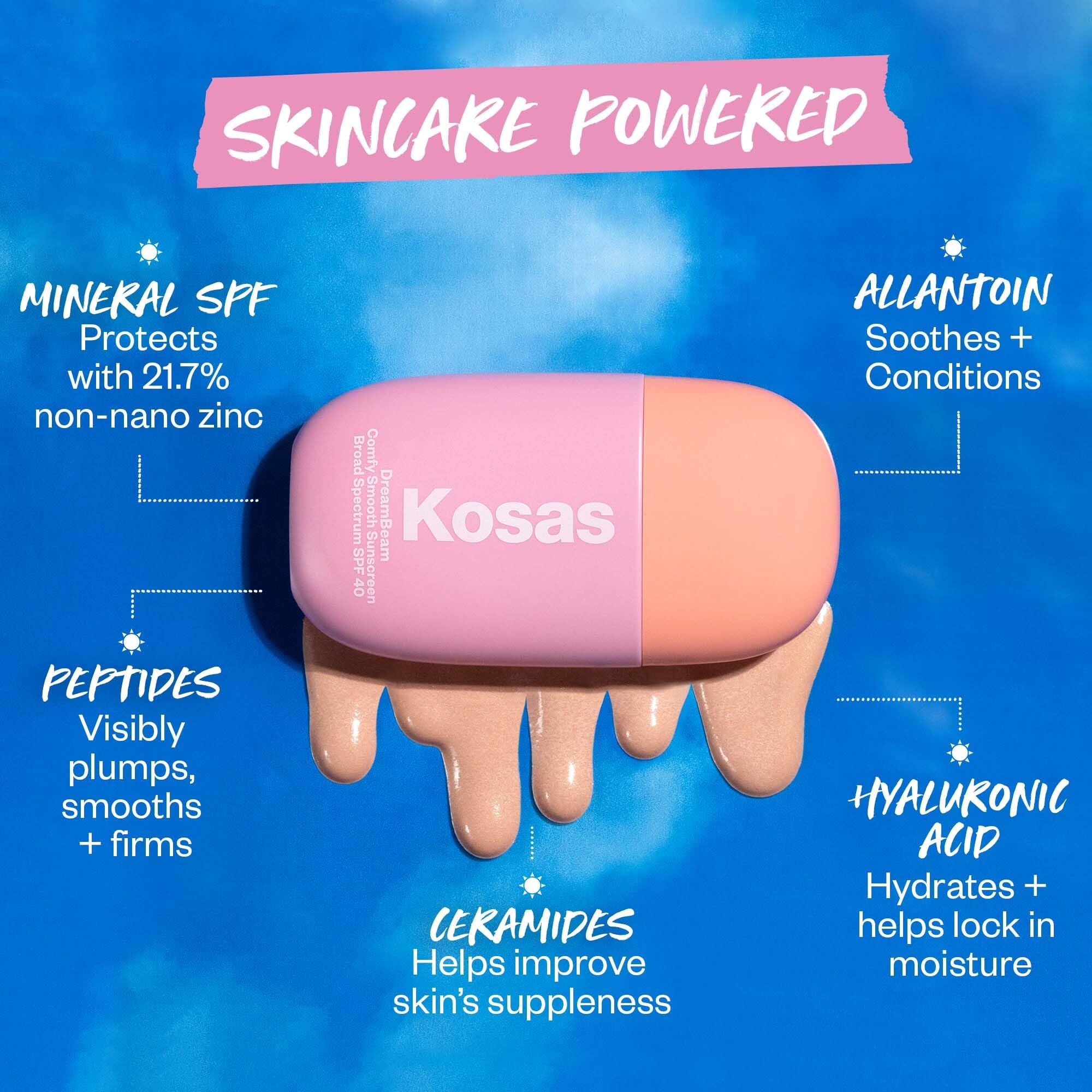 Kosas DreamBeam acabado radiante y sutil para look natural.