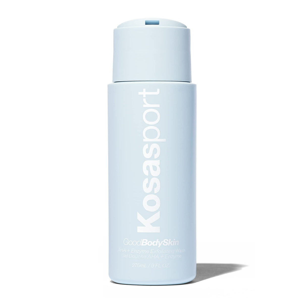 Kosas Kosasport Good Body Skin Body Wash muestra textura-espuma para exfoliación diaria suave.