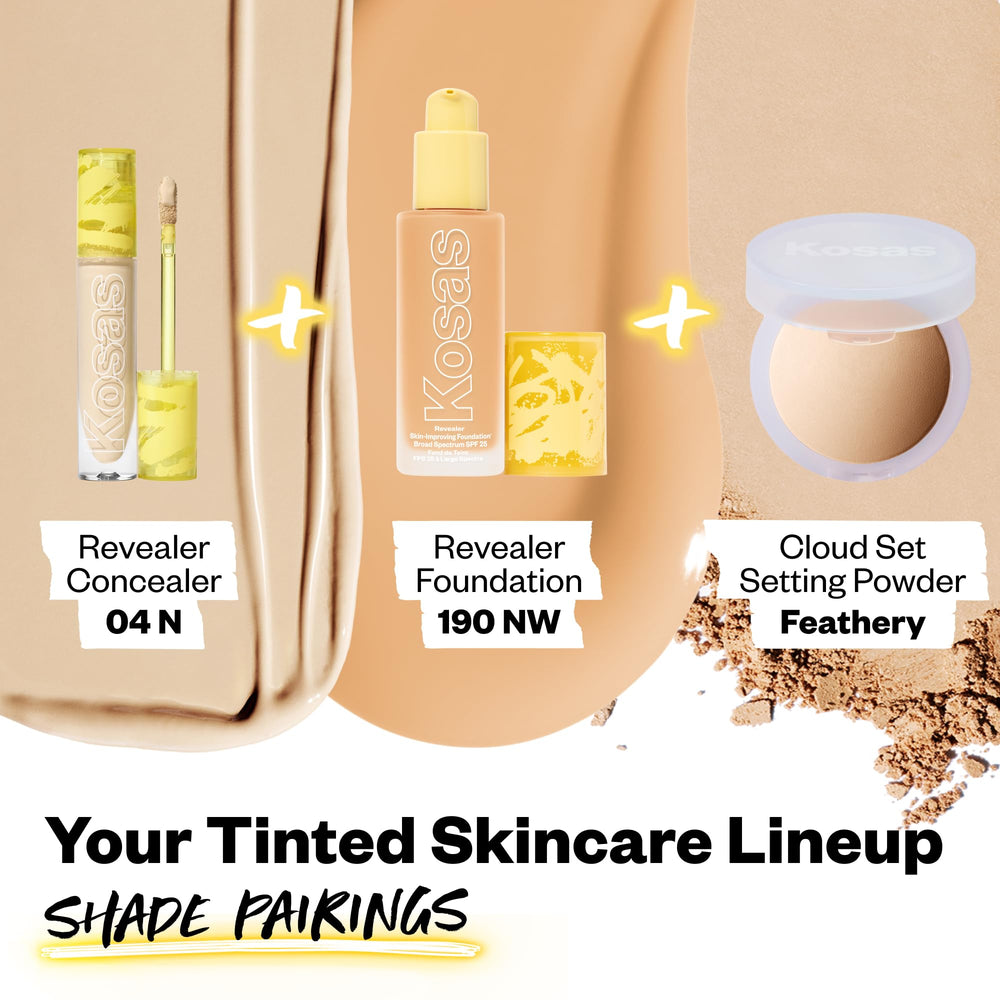 Kosas Revealer Concealer piel uniforme sin manchas visibles.