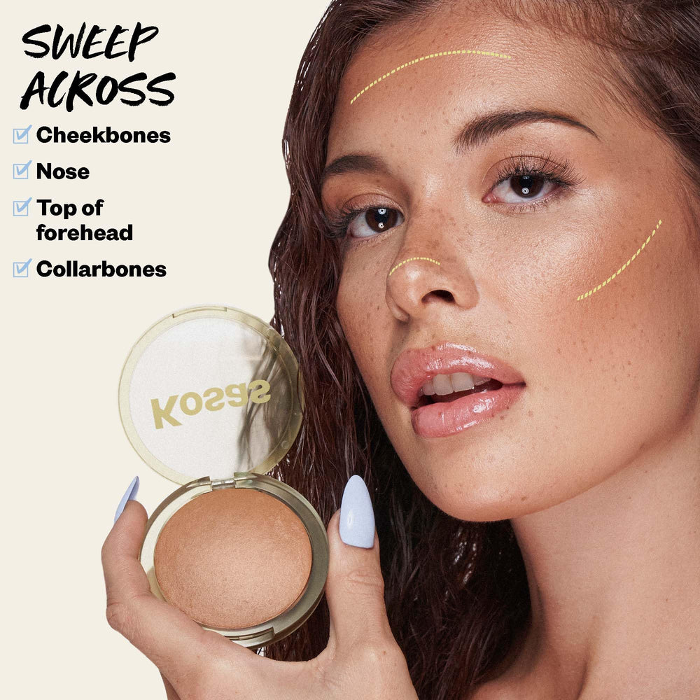 Kosas Sun Show Glowy Warmth tono Paradise resalta pómulos con brillo natural