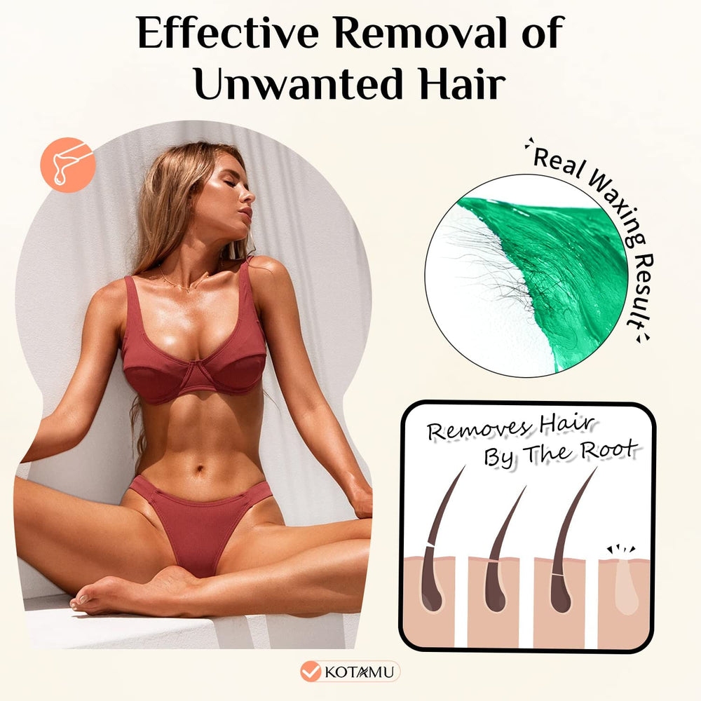 KOTAMU arms and legs waxing beads in use for home waxing sessions