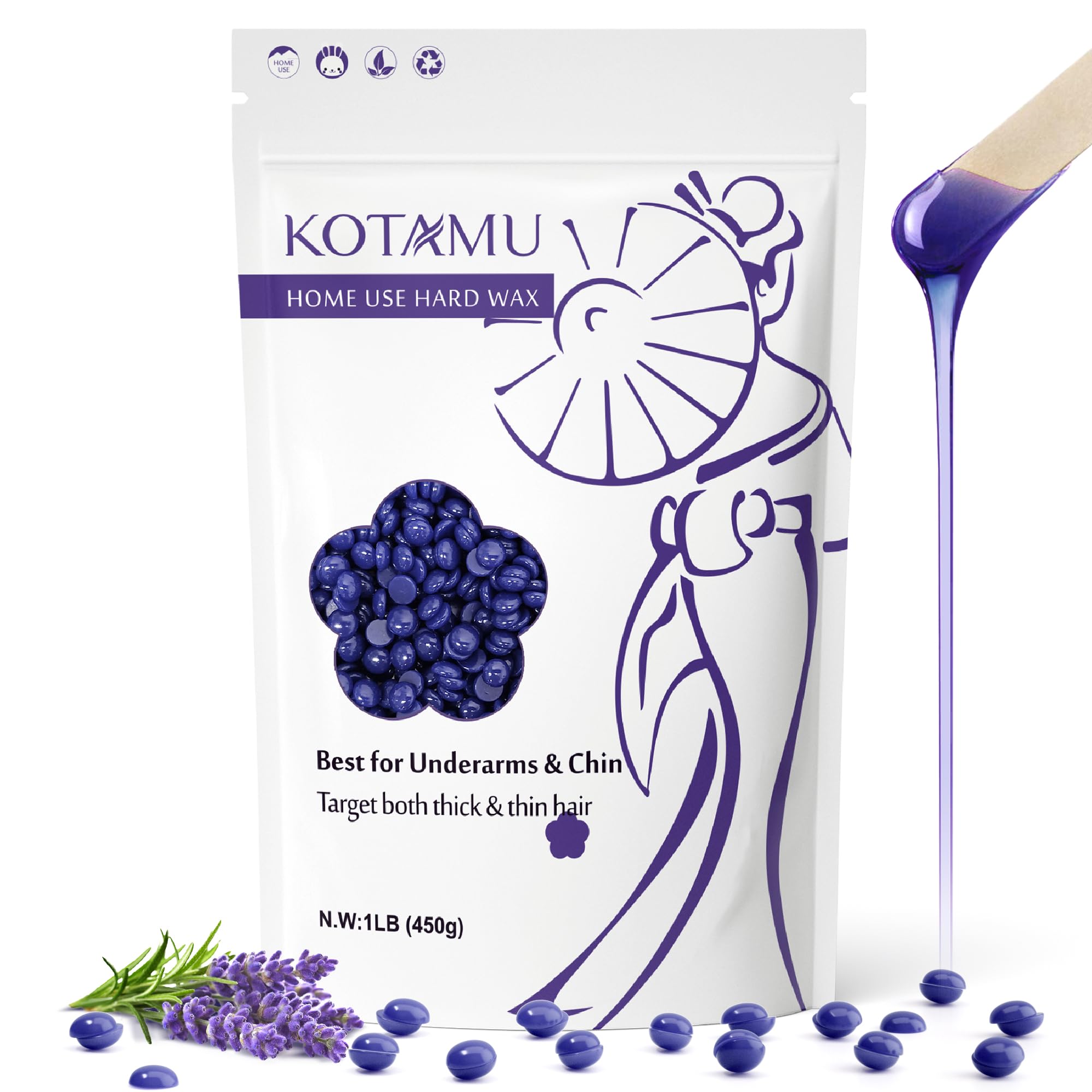 KOTAMU Cera Dura Lavanda para aplicación facial y suavidad duradera.