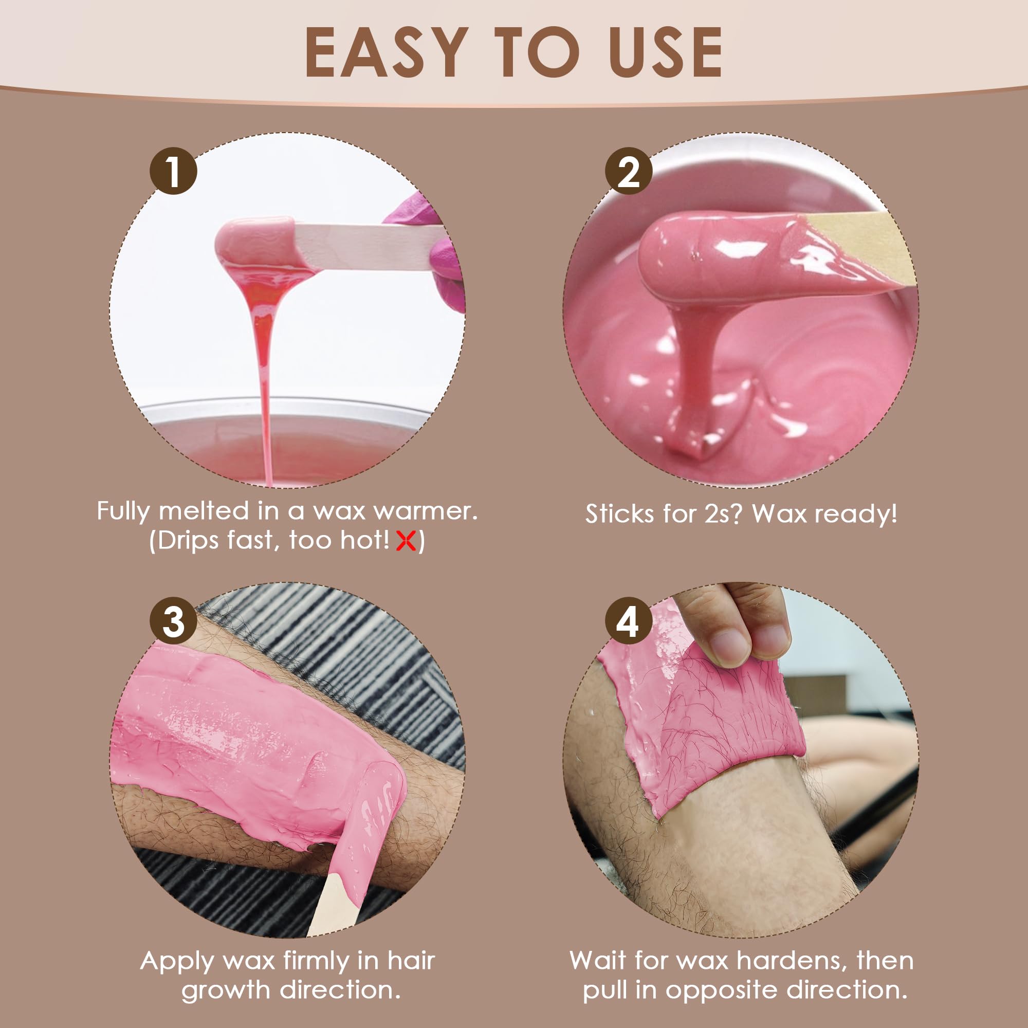 Kotamu Cera Dura Rosa para Piernas, depilación rápida y uniforme.