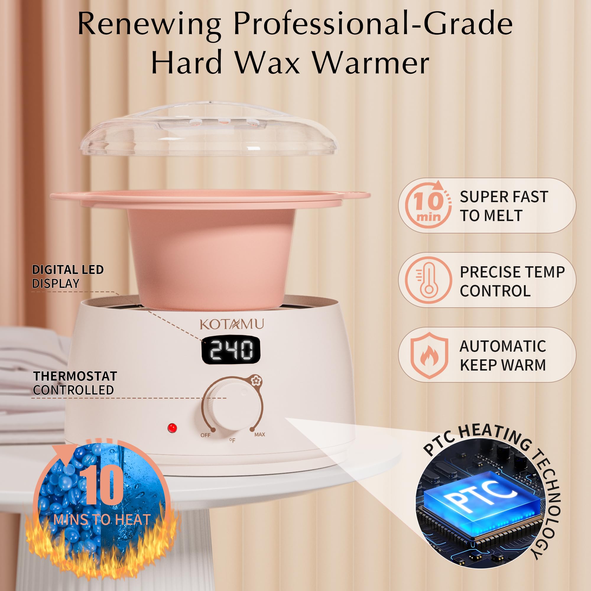 KOTAMU pink wax kit control panel showing precise temperature