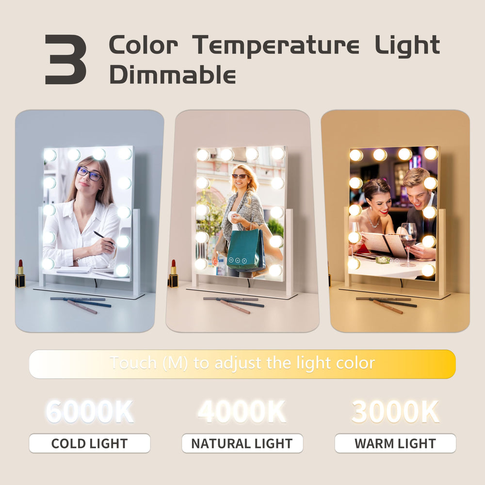 Kotdning espejo maquillaje con 3 colores de iluminación para distintos momentos del día.