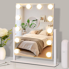 Kotdning espejo maquillaje con 12 bombillos LED, iluminación uniforme para retoques precisos.