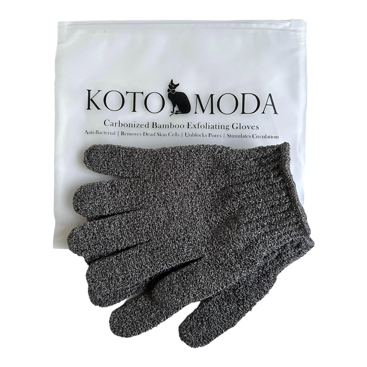Kotomoda guantes exfoliantes de bambú carbonizado, limpieza suave y efectiva para baños.
