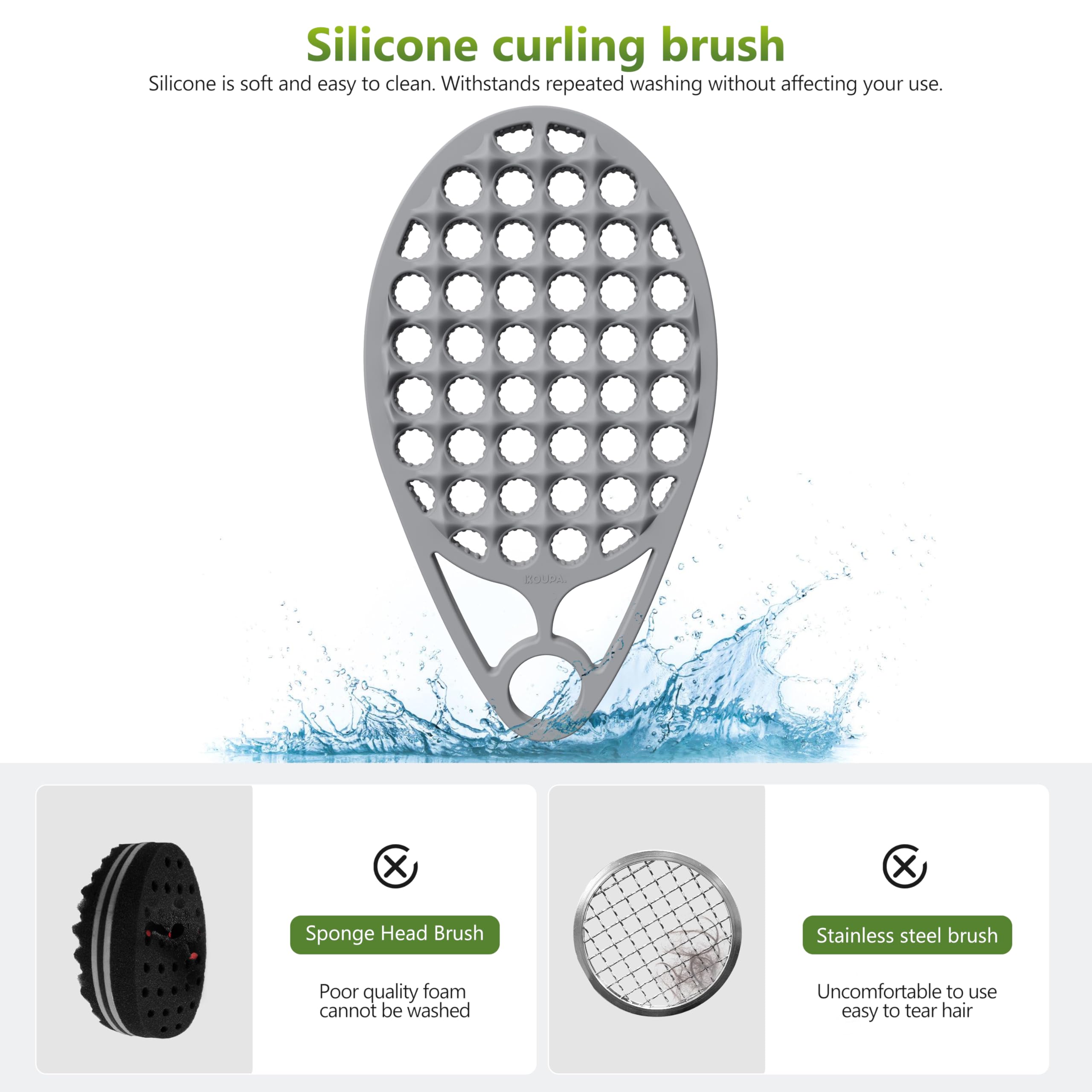 KOUPA cepillo silicona gris, diseño ergonómico para manejo cómodo.