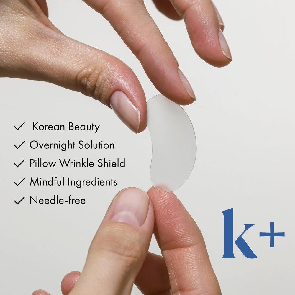 Parche KPLUS muestra ingredientes clave adenosina e hialuronico para hidratacion.