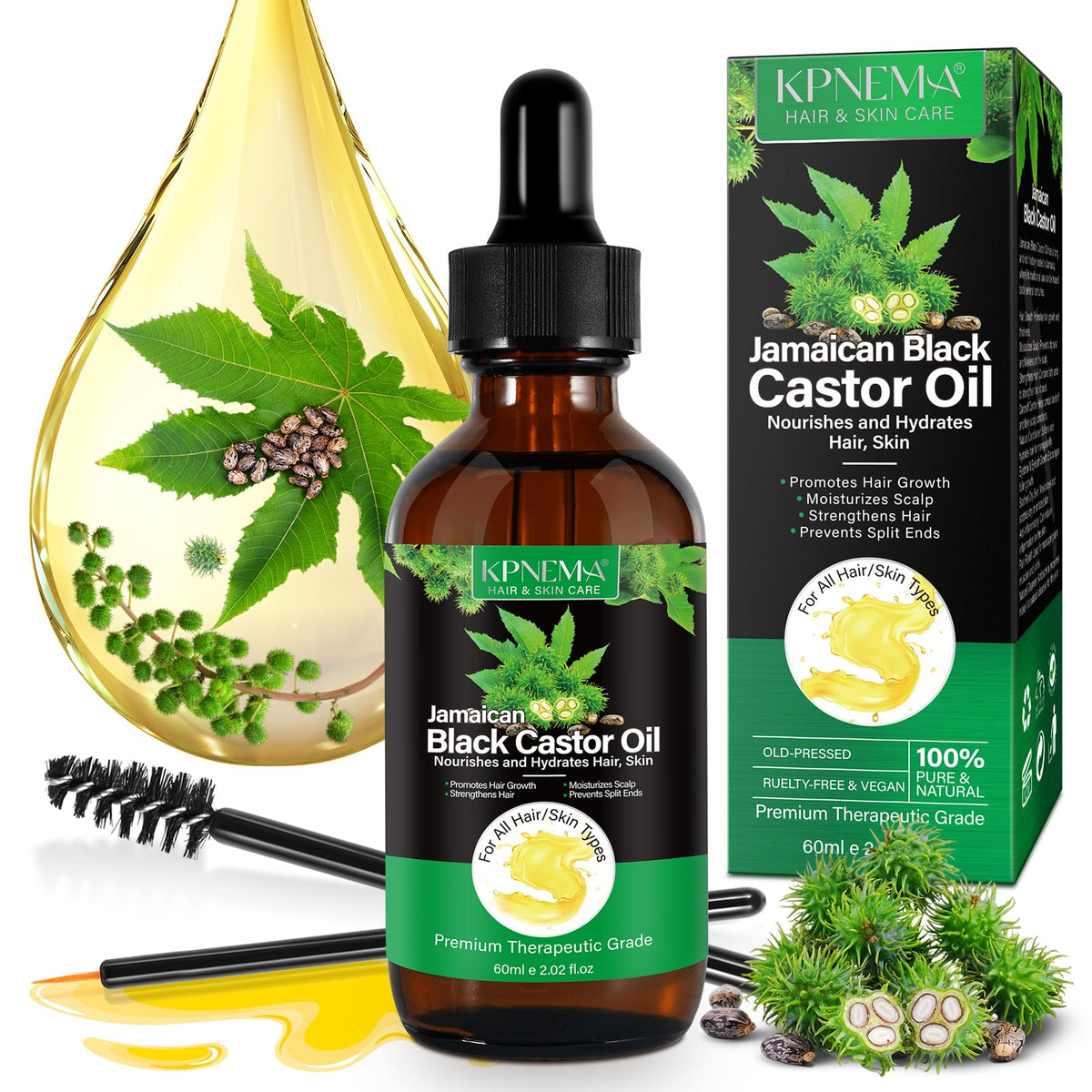 KPNEMA Aceite negro de ricino en botella para cabello con brillo y nutrición
