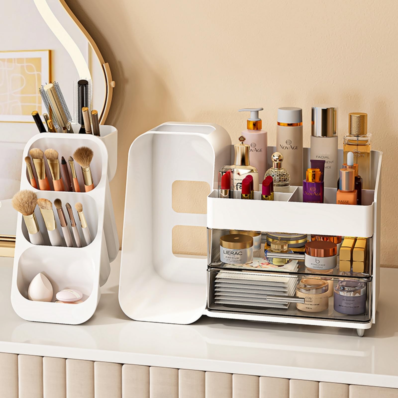 KQJS Organiseur maquillage tiroirs-pieds antiderapants — stabilité sur bureau.