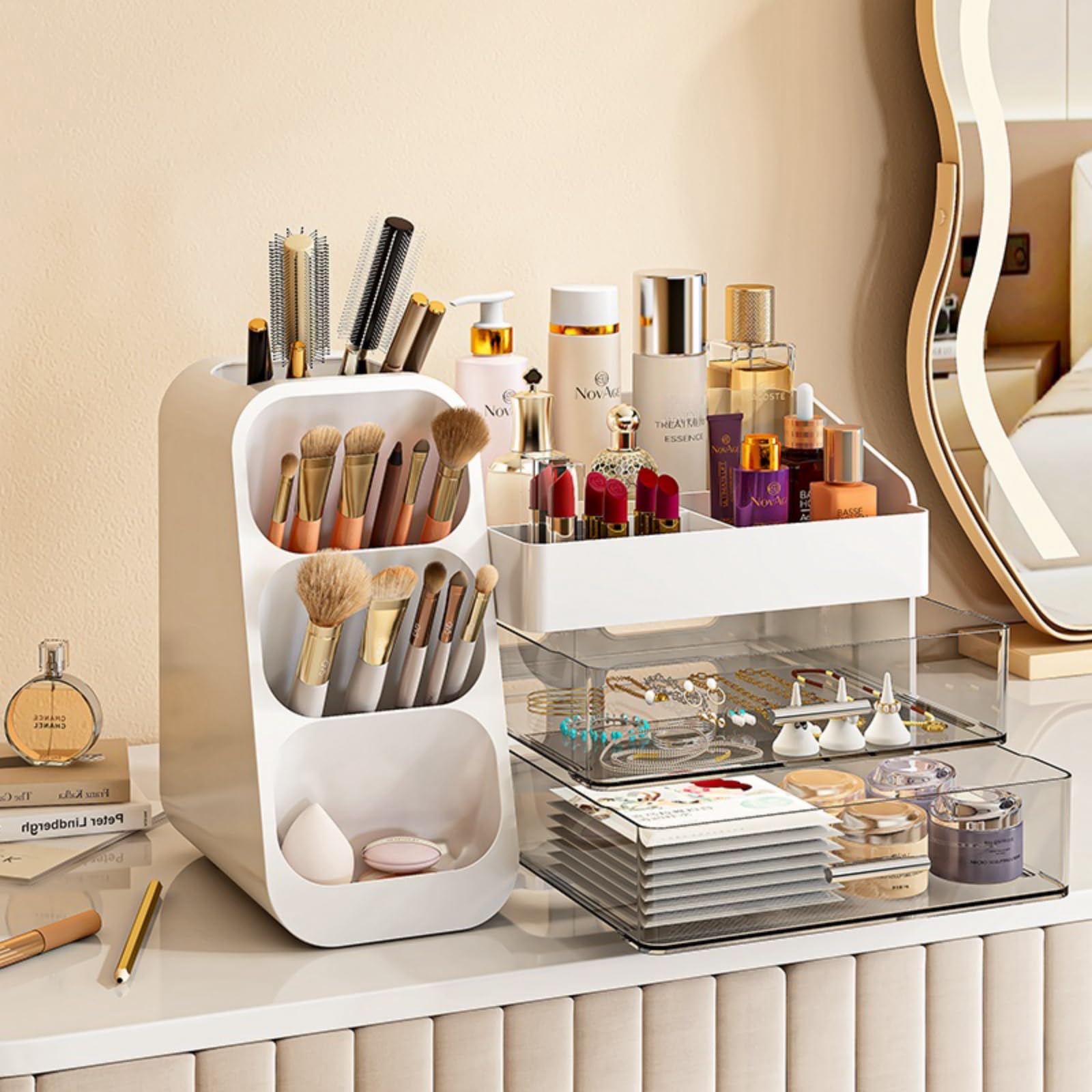 KQJS Organiseur maquillage tiroirs transparents — visualisation immédiate des produits.