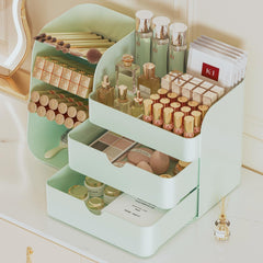 KQJS organizador maquillaje cajones grande verde, vista superior para ver todo sin abrir.