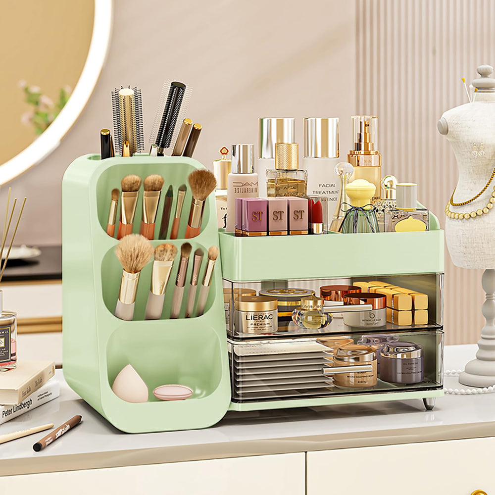 KQJS organizador de maquillaje con cajones transparentes, ideal para ver productos y mantener el tocador ordenado.