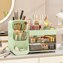 KQJS organizador de maquillaje con cajones transparentes, ideal para ver productos y mantener el tocador ordenado.